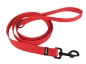 Preview: Rote Hundeleine 25mm breit mit schwarzem Karabinerhaken und Ring am Griff