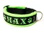 Preview: Hundehalsband schwarz mit Namen und Klickverschluss Fleece Polsterung neongrün