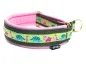 Preview: Hundehalsband Zugstopp Borte reflektierend Webband Dino lindgrün olivgrün rosa