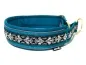 Preview: Hundehalsband Zugstopp reflektierend Borte Webband Fleur de lis silber schwarz petrol Messing