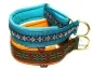 Preview: Hundehalsbänder Zugstopp reflektierend breit Borte Webband Fleur de lis silber petrol türkis Ethno braun orange Messing