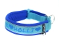 Preview: Personalisiertes Halsband für Hunde mit Zugstopp und Reflektorband für mehr Sicherheit in der Dunkelheit in Farbe helltürkis und royalblau