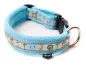 Preview: Hundehalsband türkis mit Klickverschluss und Borte Afrika und Fleece hellblau