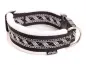 Preview: Hundehalsband mit Klickverschluss und Borte Mittelalter silber schwarz und weichem Polar Fleece weiß