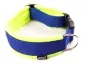Preview: Hundehalsband blau mit Klickverschluss gepolstert mit Fleece neongelb