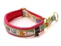 Preview: Hundehalsband Zugstopp Borte reflektierend Webband Katzen lindgrün pink Messing