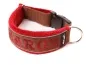 Preview: reflektierbares Hundehalsband braun mit Namen und Klickverschluss Fleece Polsterung rot