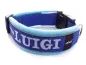 Preview: reflektierendes Hundehalsband blau mit Namen und Klickverschluss Fleece Polsterung türkis