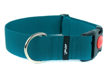 breites Hundehalsband mit Sicherheitsverschluss robustes Gurtband petrol