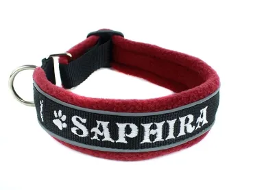 Hundehalsband mit Namen ohne Zugstopp weich Fleece reflektierend