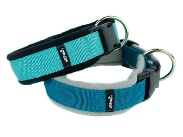 Hundehalsbänder Langhaar türkis und petrol mit Fleece gepolstert großer Rundring
