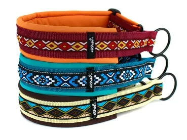 Hundehalsbänder Zugstopp Borte breit Webband Ethno weinrot Indianer blau Ethno braun