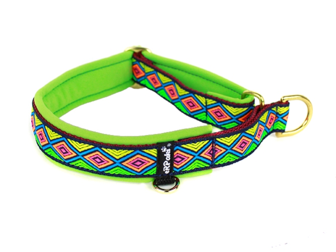 Hundehalsband Zugstopp mit Ethno Webband und Messing Beschlägen