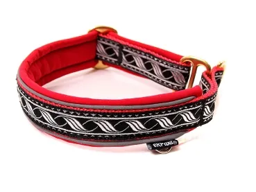 Hundehalsband Zugstopp Borte reflektierend Webband Mittelalter silber schwarz rot