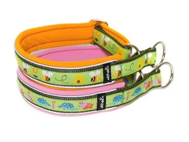 Hundehalsbänder Zugstopp Borte reflektierend Webband lindgrün Frühling Biene orange Dino rosa