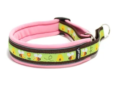 Hundehalsband Zugstopp Borte reflektierend Webband Frühling Biene braun rosa
