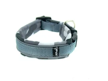 Hundehalsband Langhaar reflektierend grau gepolstert mit Softshell camouflage tarn