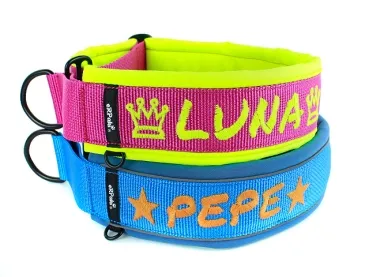 Hundehalsband Zugstopp mit Namen breit reflektierend