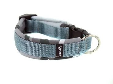 Hundehalsband Klickverschluss grau gepolstert mit Softshell camouflage tarn winter