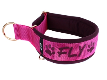 Preview: Hundehalsband Zugstopp mit Namen breit pink bordeaux