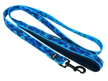 Hundeleine Cityleine Camouflage blau gepolstert mit Softshell marine mit schwarzem Karabinerhaken