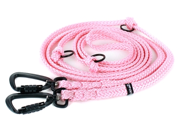 Preview: Robuste verstellbare Hundeleine aus weichem 12mm Seil rot mit Aluminium Sicherheitskarabinerhaken