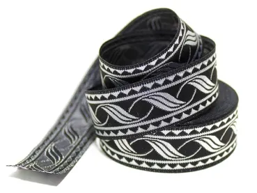 Borte Jacquard 20mm - Mittelalter silber schwarz - 1m