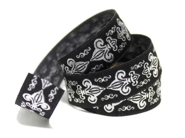 Borte Jacquard 20mm - Fleur De Lys silber schwarz - 1m