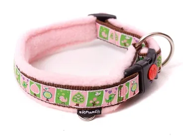 Hundehalsband Langhaar mit Borte Vögel rosa grün