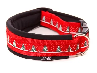 Hundehalsband mit Klickverschluss Weihnachten Tannenbaum Muster rot schwarz