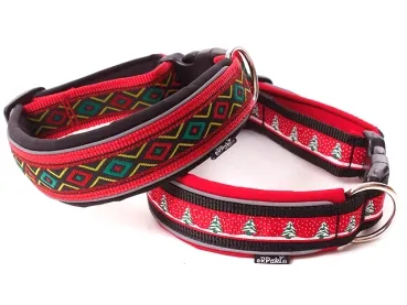 reflektierende Hundehalsbänder mit Webband rot schwarz Ethno und Weihnachten
