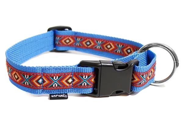 Langhaar Hundehalsband 30 mm mit Borte in Indianermuster