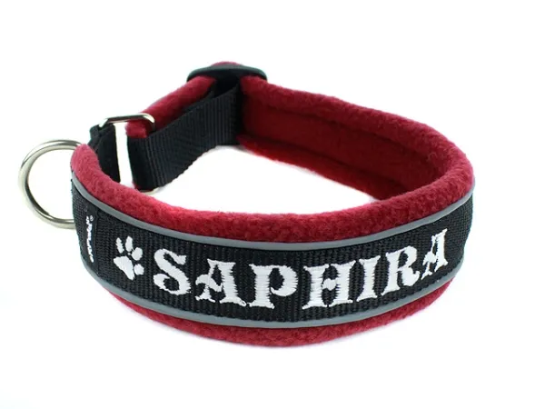 Hundehalsband mit Namen ohne Zugstopp weich Fleece reflektierend
