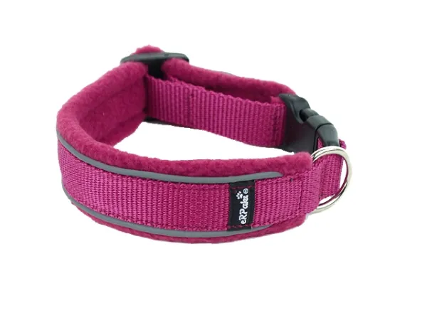 reflektierendes Hundehalsband pink mit Steckschnalle gepolstert mit Softshell pink