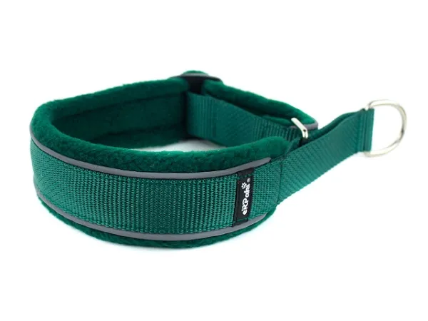 Hundehalsband Zugstopp weich Fleece reflektierend dunkelgrün Tannengrün