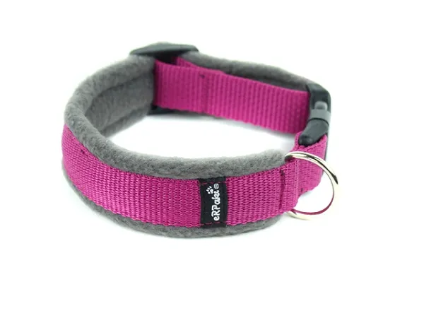 Hundehalsband pink mit Klickverschluss gepolstert mit Fleece grau