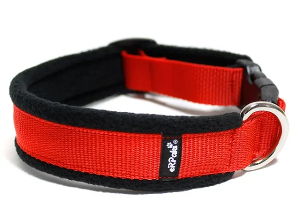 Hundehalsband rot mit Klickverschluss gepolstert mit Fleece schwarz
