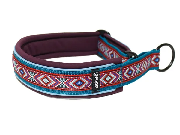 Hundehalsband Zugstopp Borte reflektierend Webband Indianer rot petrol weinrot