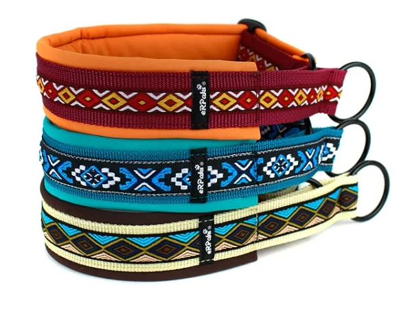 Hundehalsbänder Zugstopp Borte breit Webband Ethno weinrot Indianer blau Ethno braun