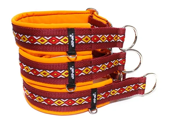 Hundehalsband Zugstopp Borte Webband Ethno weinrot