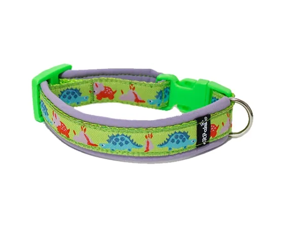 Hundehalsband mit Klickverschluss und Borte Dinos lindgrün flieder