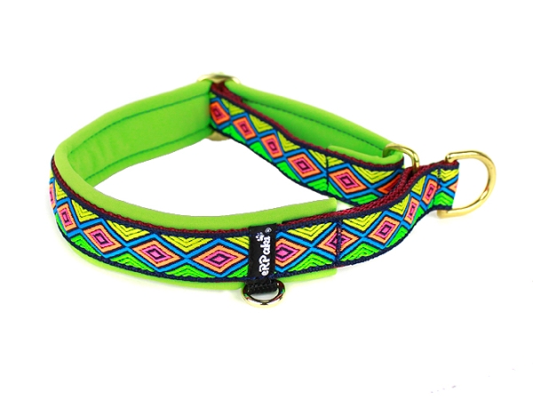 Hundehalsband Zugstopp mit Ethno Webband und Messing Beschlägen