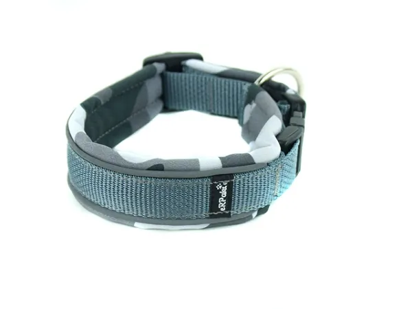 Hundehalsband Langhaar reflektierend grau gepolstert mit Softshell camouflage tarn