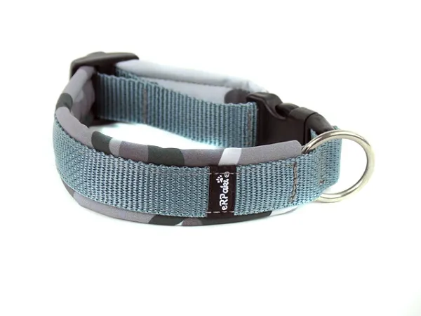 Hundehalsband Klickverschluss grau gepolstert mit Softshell camouflage tarn winter