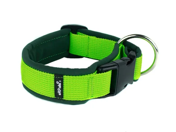Hundehalsband Langhaar hellgrün gepolstert mit Softshell dunkelgrün
