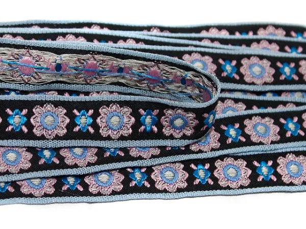 Borte Webband 20mm - Blüten schwarz - 1m