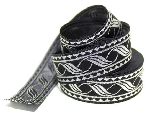 Borte Jacquard 20mm - Mittelalter silber schwarz - 1m