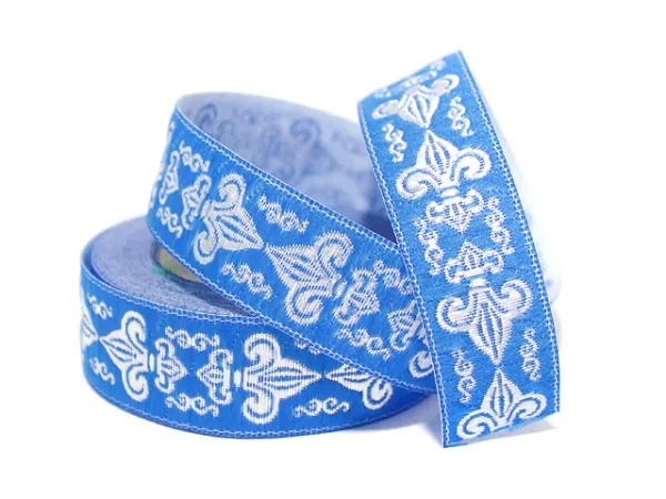 Borte Jacquard 20mm - Fleur De Lys silber blau - 1m