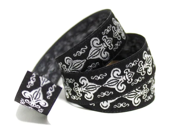 Borte Jacquard 20mm - Fleur De Lys silber schwarz - 1m