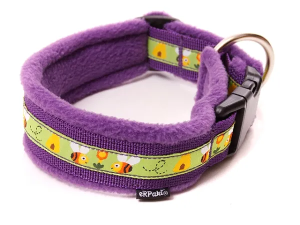 Hundehalsband Langhaar mit Borte Bienchen hellgrün